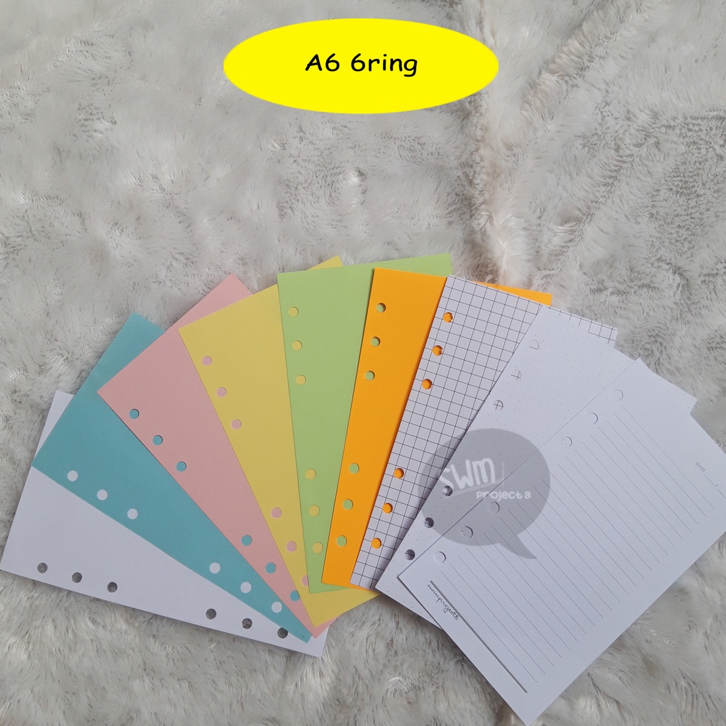

A6 6ring - isi binder refill loose leaf kertas file filler color warna polos bergaris kotak titik