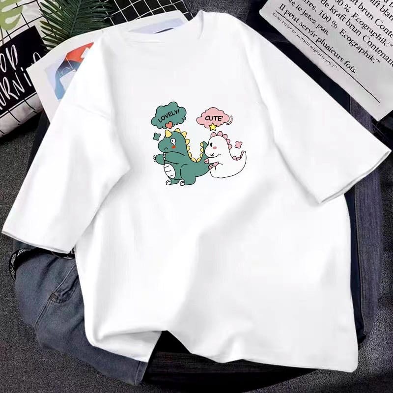 MYSTIQUE.ID-BAJU KAOS LOVELY CUTE DINO HIJAU&amp;DINO PUTIH T-SHIRT LUCU DAN AESTHETIC