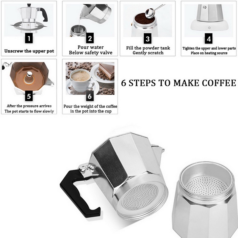 [50ML Aluminum Mocha Coffee Kettle ][European Octagonal  Coffee Maker][ Espresso Percolator Stovetop Mocha Pot][Portable Office Mocha Pot]