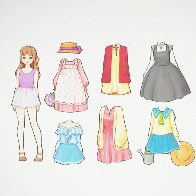 .........] Bongkar pasang baju kertas magnet Dress up doll busy page Garden