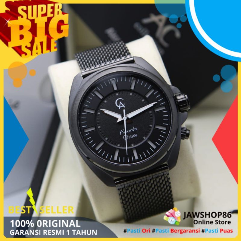 JAM TANGAN ALEXANDER CHRISTIE PRIA ORIGINAL AC 8630 TALI RANTAI ORI MURAH ANALOG COWOK + LED BUTTON