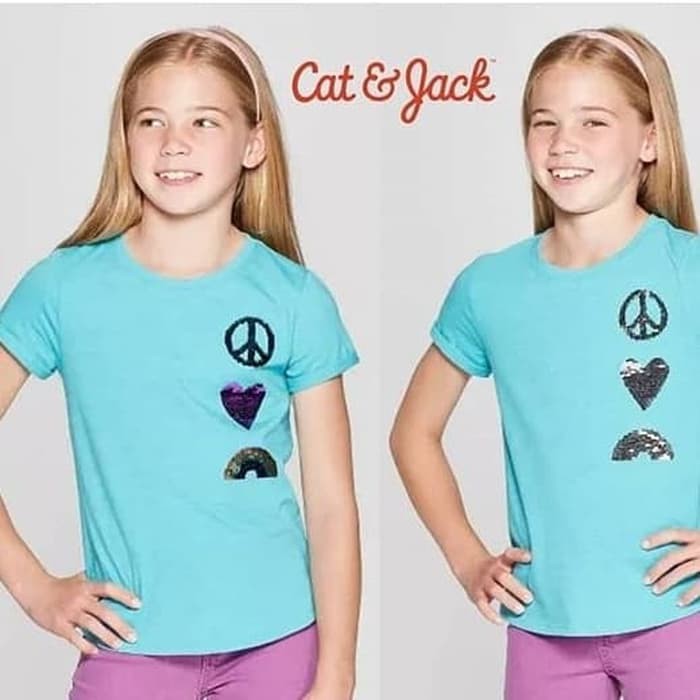 Cat & Jack Flip Sequins Shirt Girl Original Branded Sisa Export / Baju Anak Flip Sequin / Kaos anak