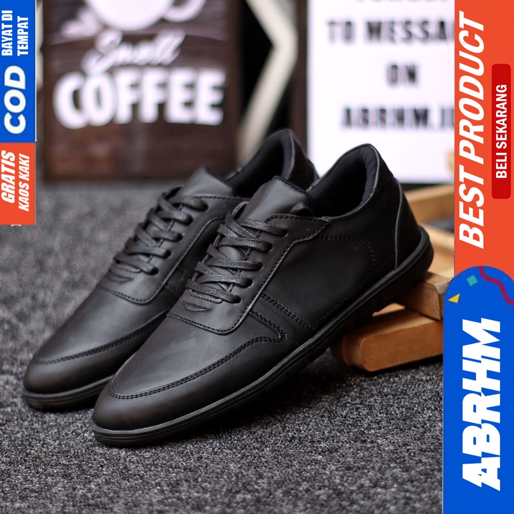 Abrhm Mugen - Sepatu Formal Pantofel Pria Hitam Kerja Kantor