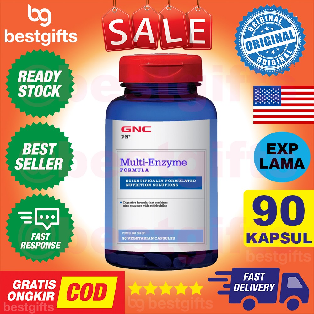 GNC PN MULTI ENZYME FORMULA ENZIM PENCERNAAN ACIDOPHILUS BAKTERI BAIK USUS PERUT KEMBUNG 90 KAPSUL