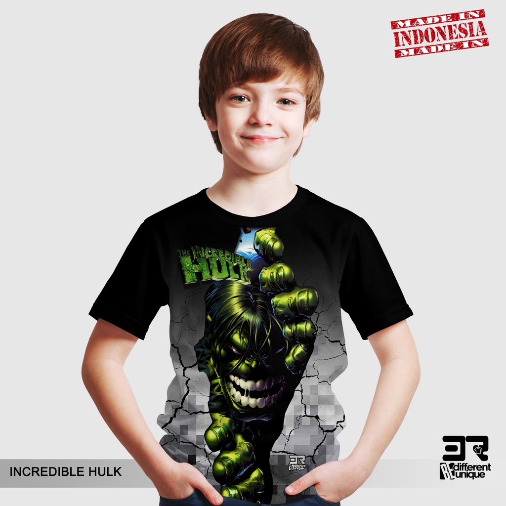 KAOS ANAK LAKI LAKI PRINT DISTRO 3R INCREDIBLE HULK HITAM