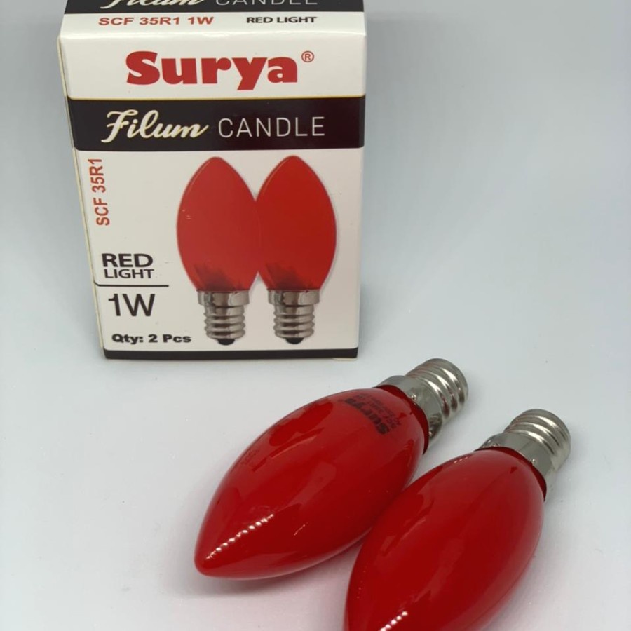 Lampu Lilin Warna Merah 1Watt Candle Led Surya Filum Lampu Cabe E12