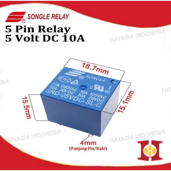 Relay PCB Songle DC 5V 5 Pin Kaki SRD-5VDC-SL-C T73 Arduino Original - 5pcs