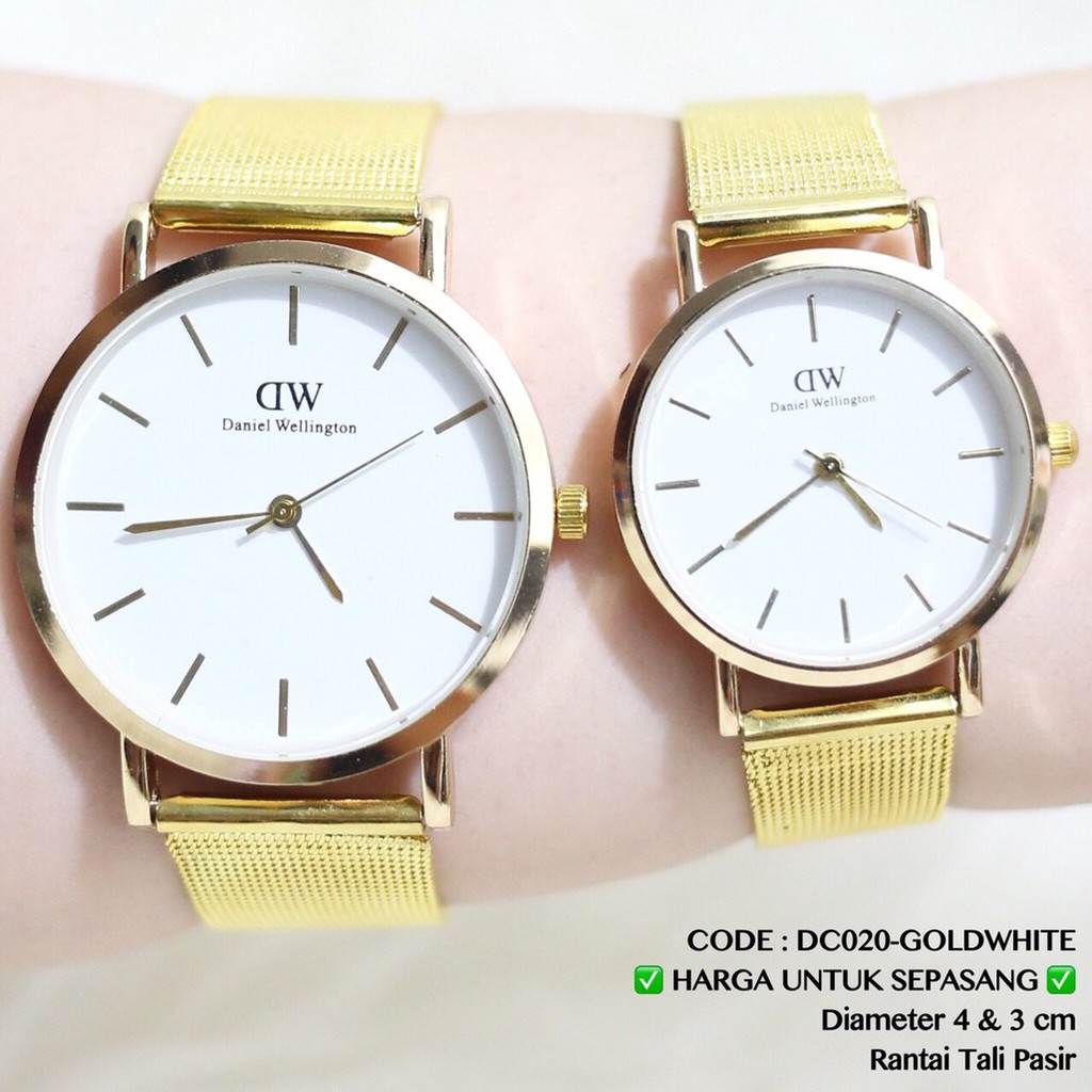 Jam tangan couple pria wanita HARGA SATUAN tali pasir gold free baterai cadangan flash sale DC020