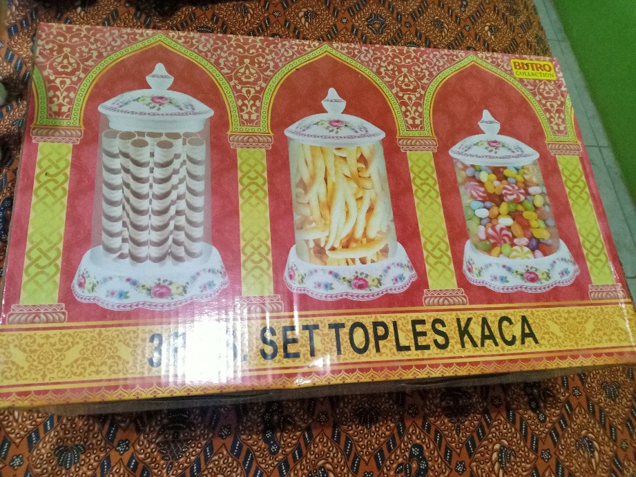 Toples Kaca Set / Keramik  Motif Isi 3set / Rosegarden Bistro 1833