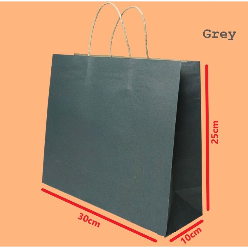 

Paperbag / kantong kertas warna abu uk.30x10x25cm