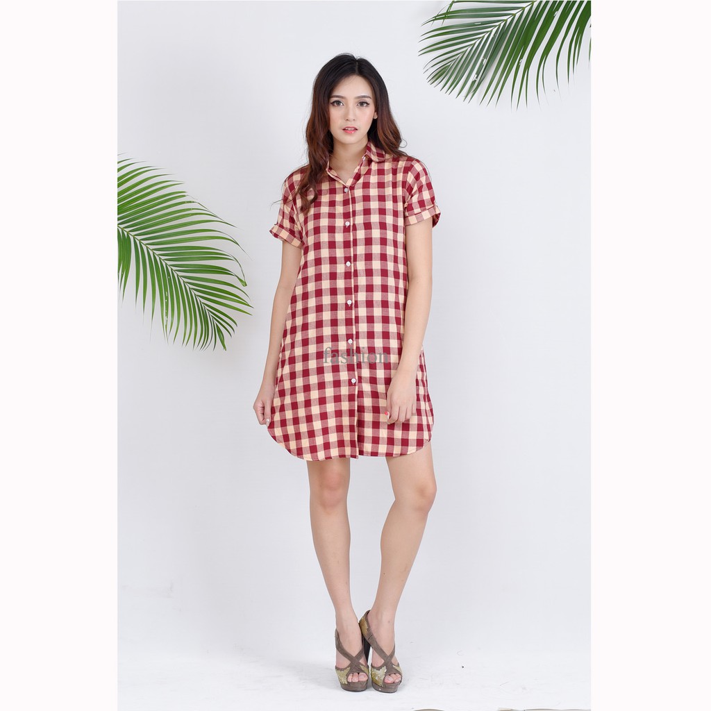 Jfashion Tunik Kemeja Kotak tangan pendek - Nara