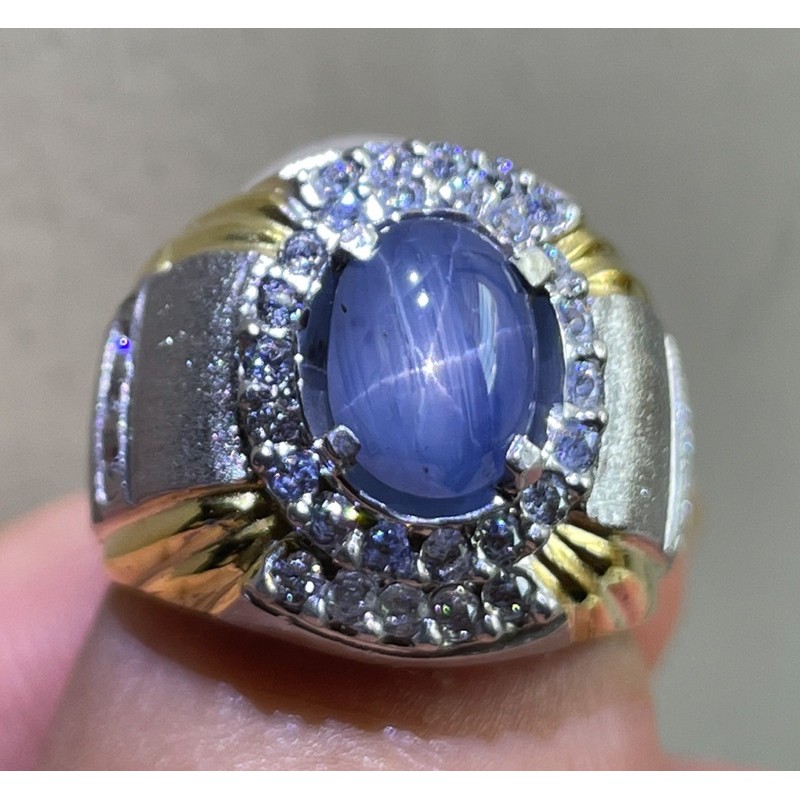 CINCIN PERAK MEWAH NATURAL BLUE STAR SAFIR SRILANKA KUALITAS PILIHAN EDISI 1