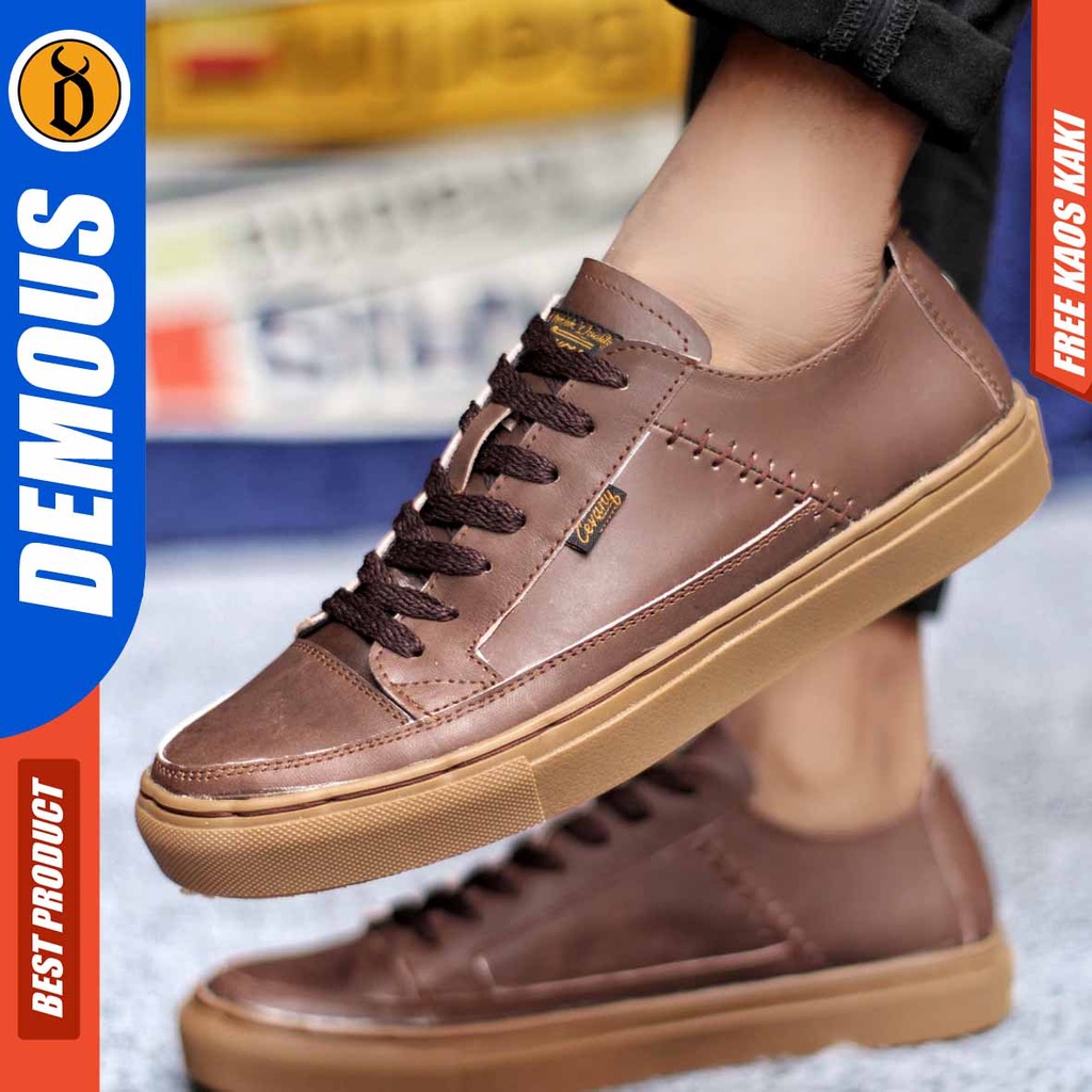 Sepatu Sneakers Casual Pria Kulit Asli Kerja Hitam Demous Dante Low