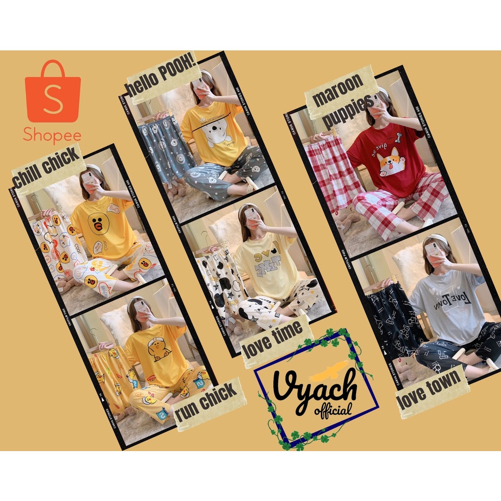 Piyama 3 in 1 dewasa piyama tidur wanita baju tidur piyama lengan pendek piyama wanita