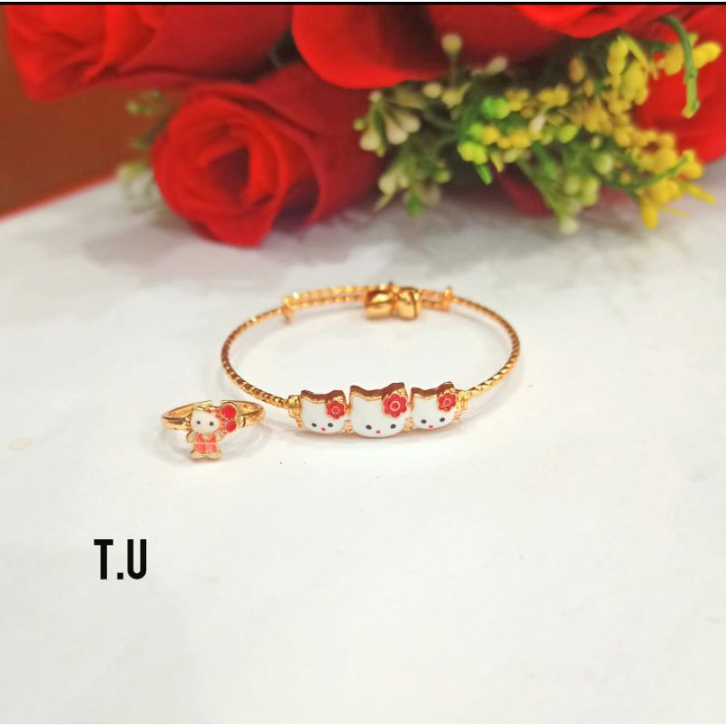 Gelang Kolong Anak Free Cincin Cat Berbagai motif Karakter Perhiasan Anak Gold dan Silver (COD)