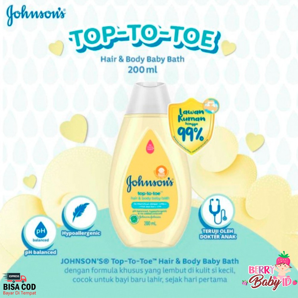 Johnson's Top to Toe Hair &amp; Body Baby Bath Shampo Sabun Bayi 200 ml Berry Mart