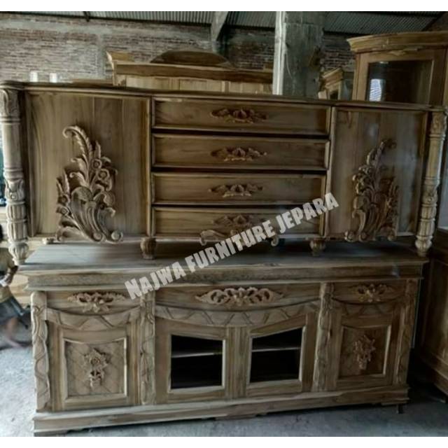 bufet tv selendang ukiran jati tua(mentahan)