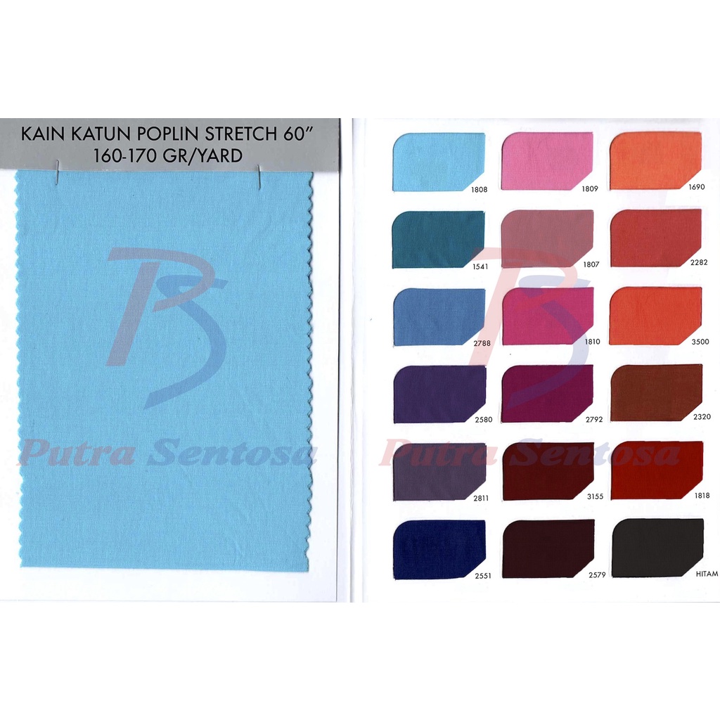 Kain Katun Poplin Stretch 60" eceran ecer khusus 2 yard sample (MINIMAL BELANJA 2 YARD PER WARNA)