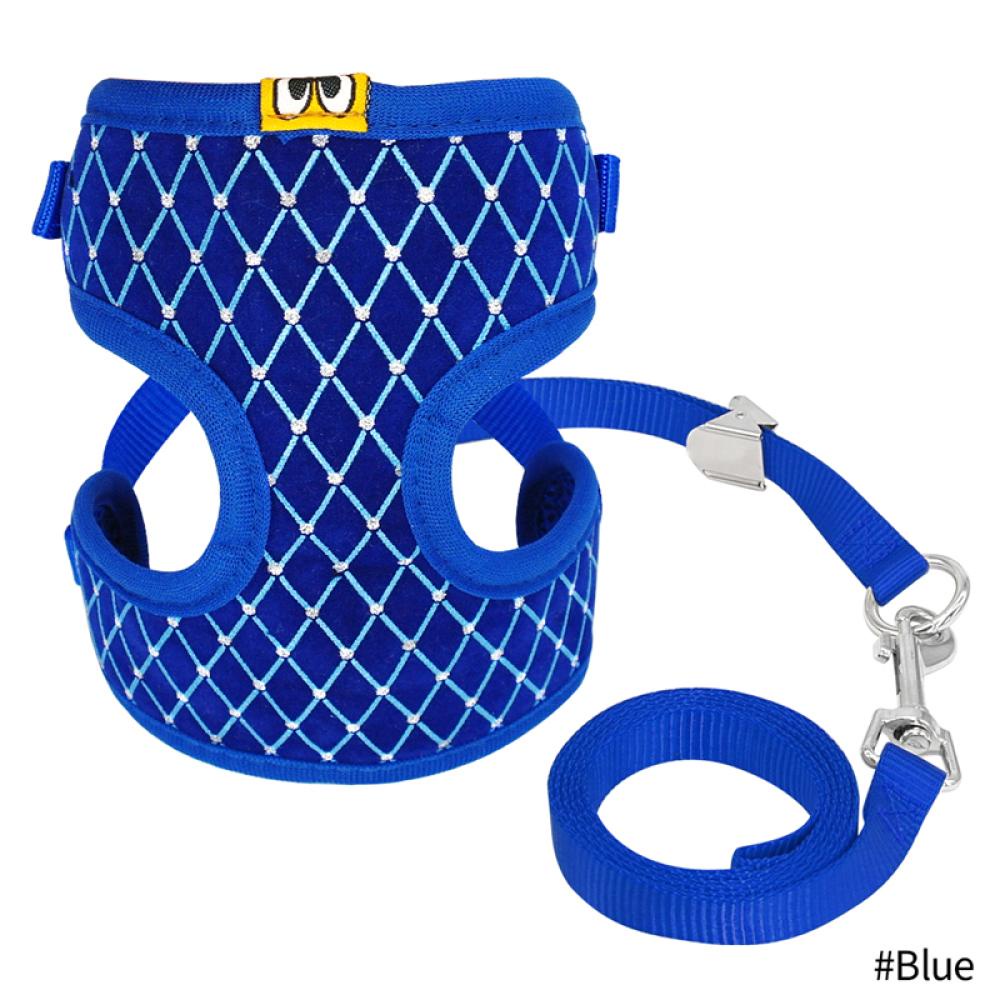 Timekey Rompi Harness Bahan Mesh Breathable Hias Berlian Imitasi Untuk Anjingkucing J8M8