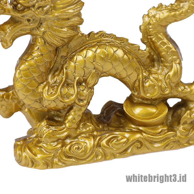 ❤White3 Warna Putih❤ Ornamen Patung Naga Zodiak Cina Warna Emas Untuk Dekorasi Rumah