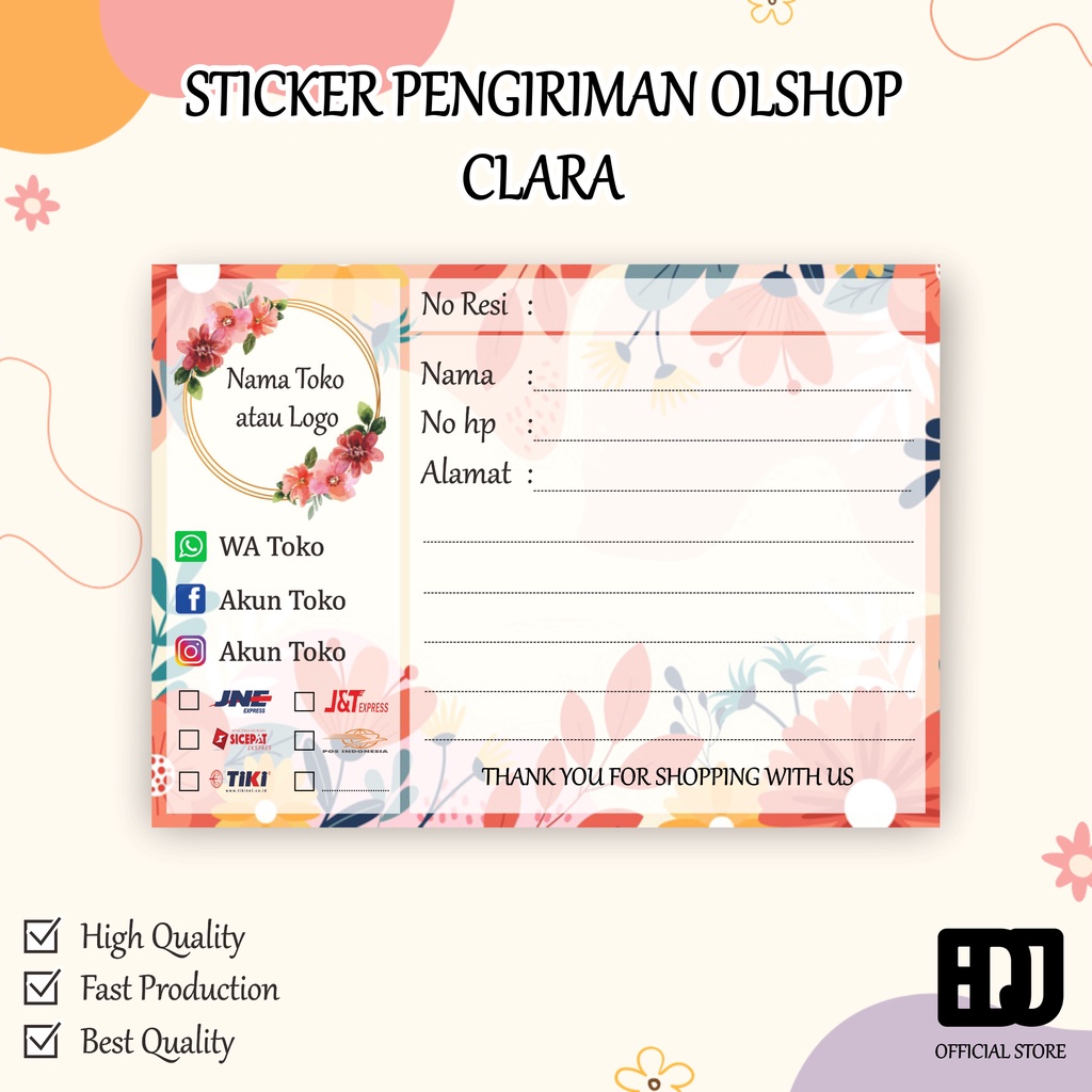 

Clara / Sticker label penguriman olshop custom / label pengiriman toko custom / sticker pengiriman alamat / shipping label custom
