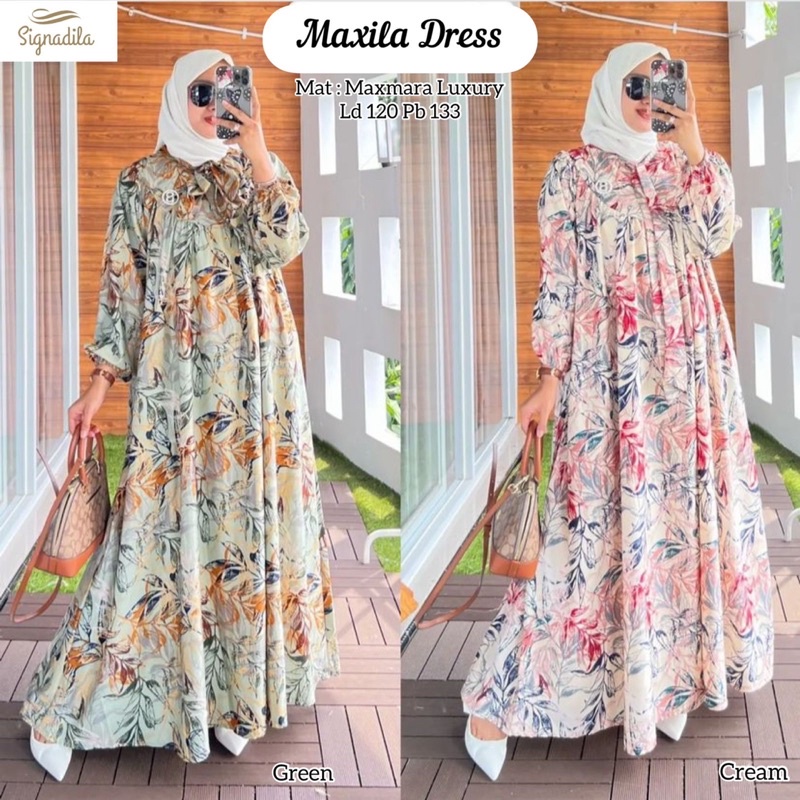 MAXILA DRESS by SIGNADILA : Gamis wanita murah halus adem berkualitas motif bunga floral korean spas