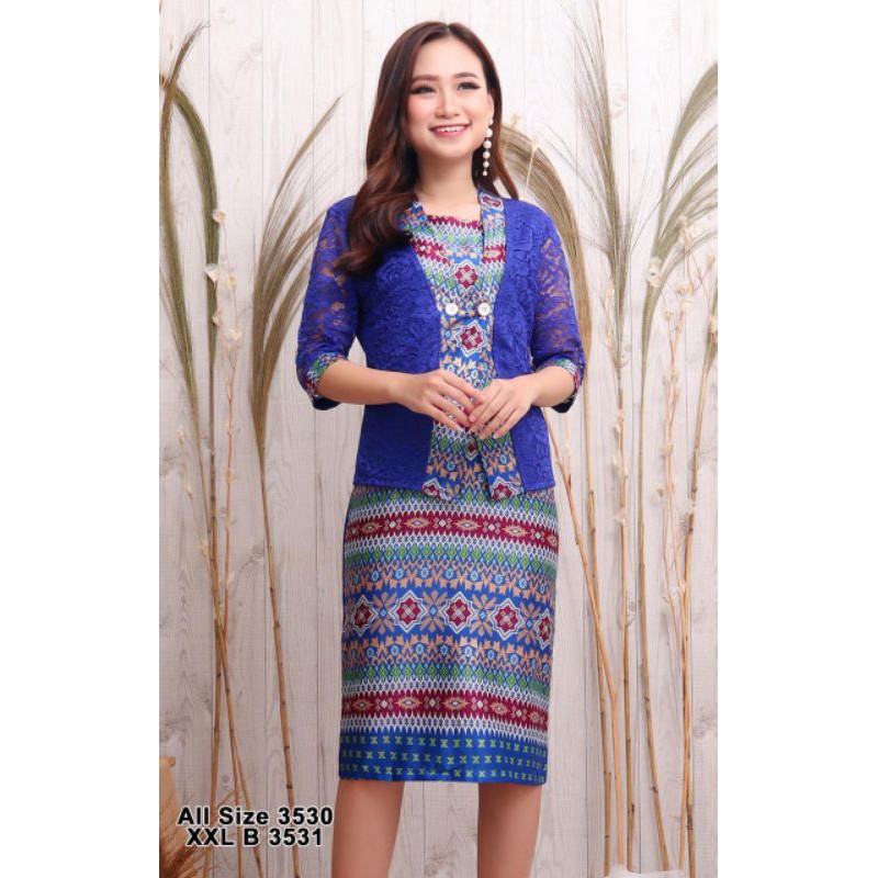 Dress Scuba Kombinasi Brokat