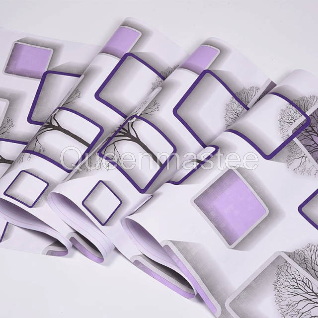 Queenmastee-COD Termurah-3D Tree&Square Purple Wallpaper 45cmx5m Kotak 3D Ungu/Wallpaper Stiker-2