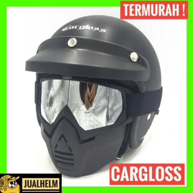 HELM CARGLOSS + GOOGLE MASKER / PAKET HELM RETRO CARGLOSS