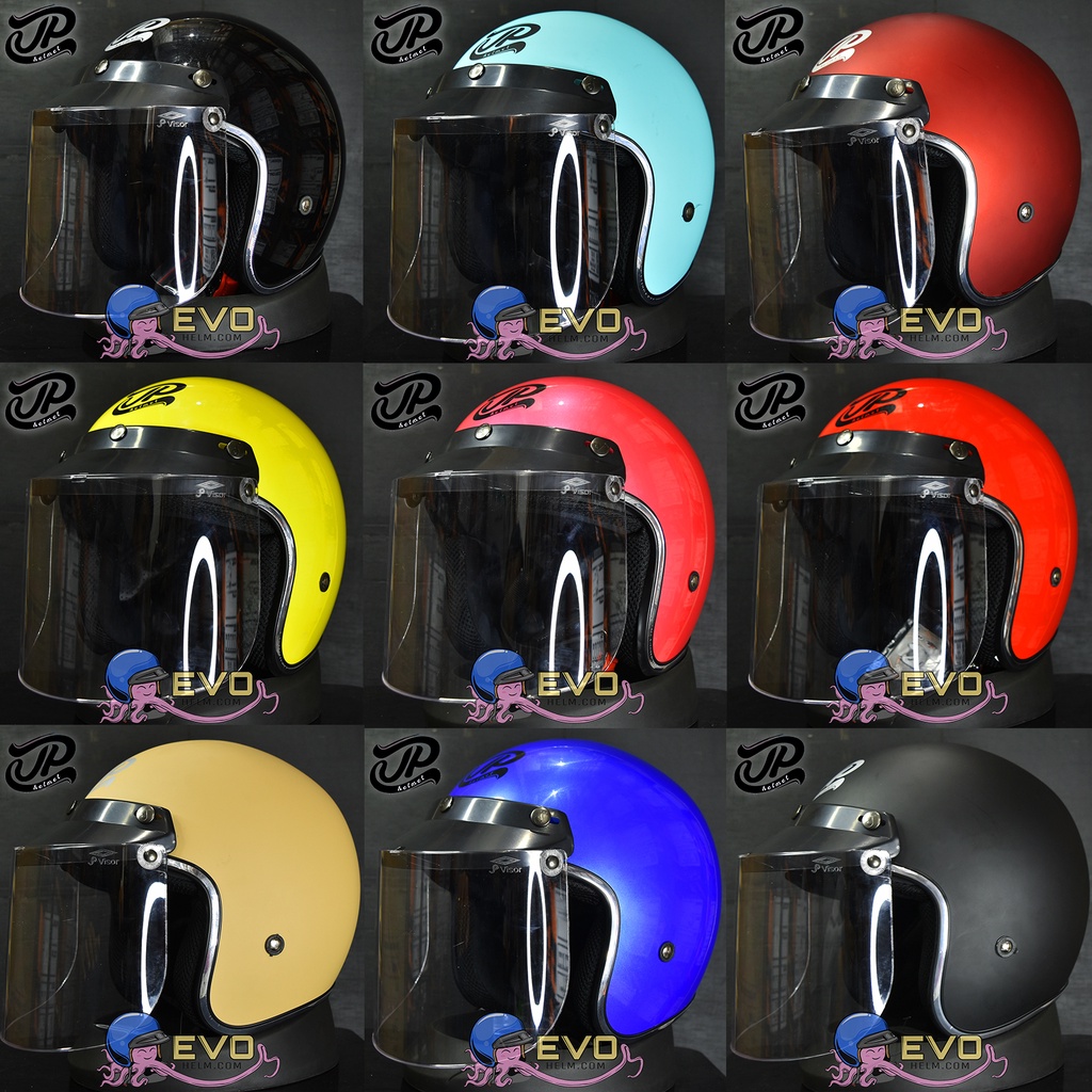 HELM JP RETRO JP NEW BIGIE ORIGINAL WARNA LENGKAP BISA REQUEST KACA - HELM BOGO JP NEW BIGIE RETRO