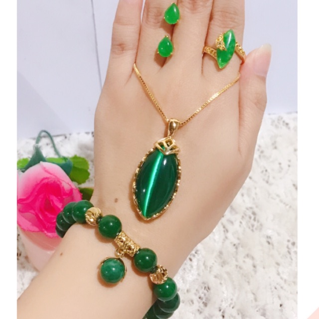 promo big sale 11-11 set giok asli gelang giok karet kalung giok warna hijo 88