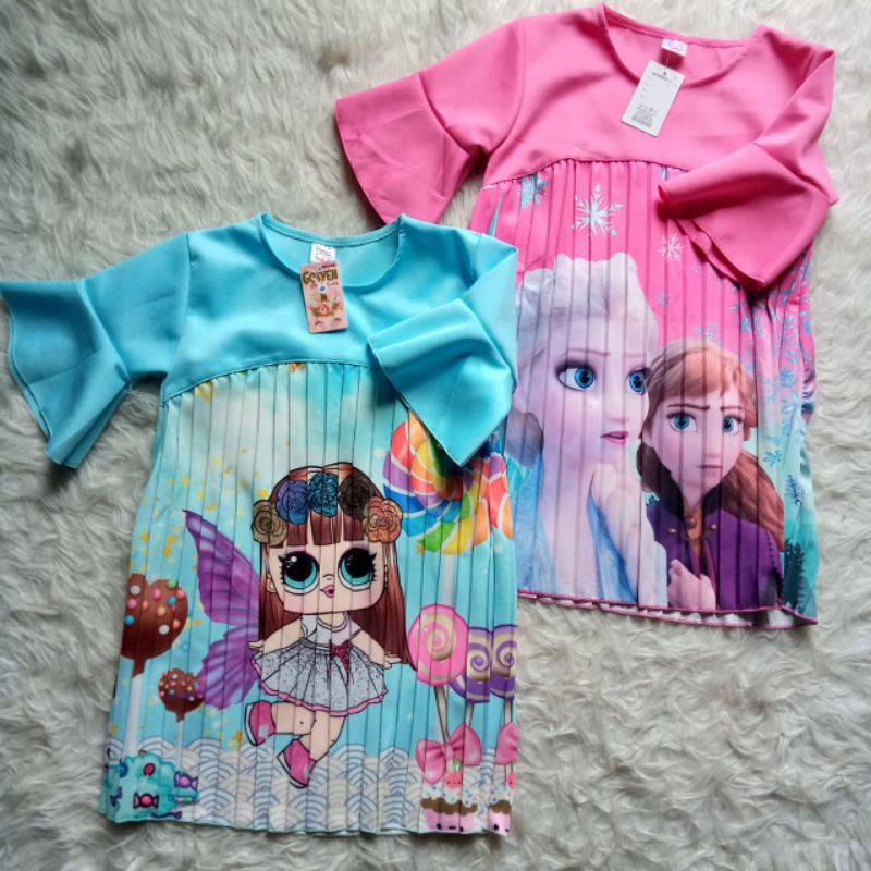 Dress plisket anak impor