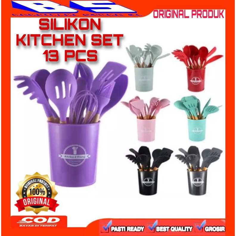 [BS] SILIKON KITCHEN SET UTENSIL 13 PCS SPATULA SUTIL ALAT DAPUR LENGKAP FULLSET FREE WADAH