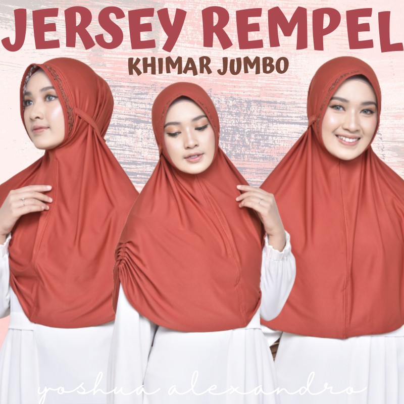 Hijab / Jilbab / Kerudung Instant / Instan Jersey Rempel Khimar Size Jumbo Bordir Premium ES020