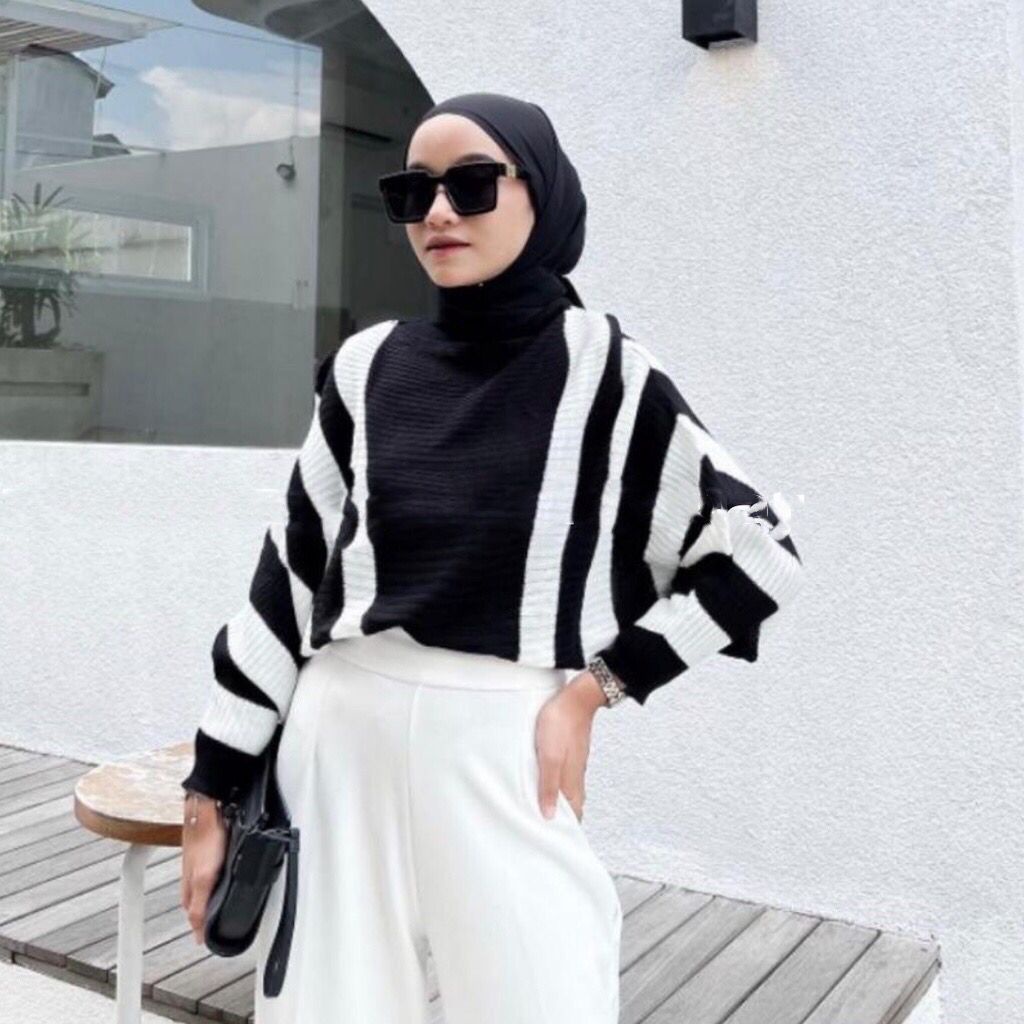 1KG MUAT 5PCS | BATWING RAJUT ZEBRA STRIPE SALUR PREMIUM HITS OOTD SELEBGRAM FASHION GROSIR WANITA TERMURAH TERBEST SELLER