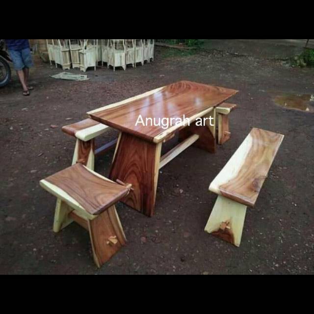Meja makan trembesi meja trembesi set stool dan bangku trembesi