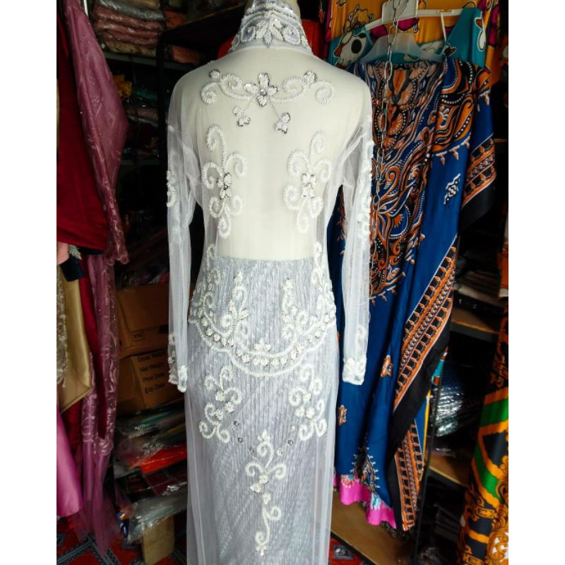 kebaya akad nikahan Payet putih mewah