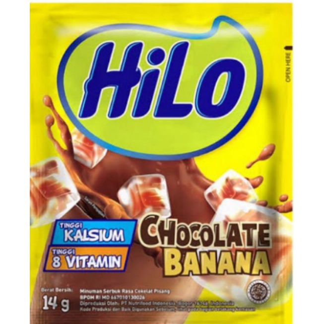 PCS - HILO Minuman Serbuk Susu Tinggi Kalsium Sachet 14g Varian Baru Rasa Thai Tea Es Teler Ketan Hitam White Chocolate Cokelat Coklat Banana