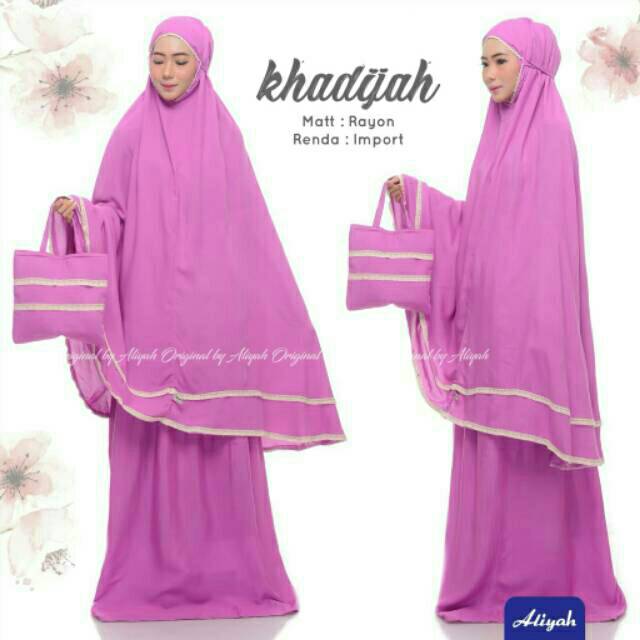 Mukena Dewasa Aliyah Super Jumbo Renda Polos Khadijah Ikat Tali Kepala Tanpa Karet Renda Import