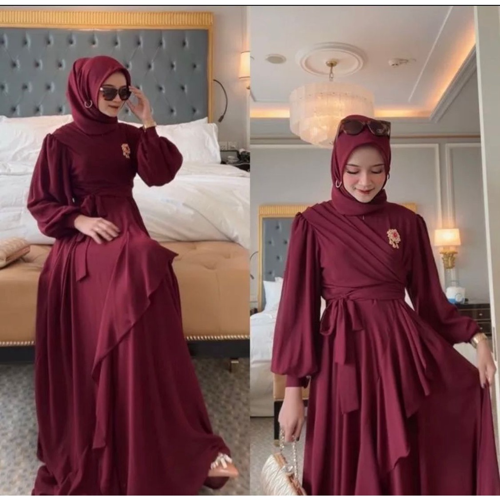 AZHRIFA FASHION-Meyhira Dress terbaru ceruty babydoll wanita muslimah mewah realpict trendy viral 2021