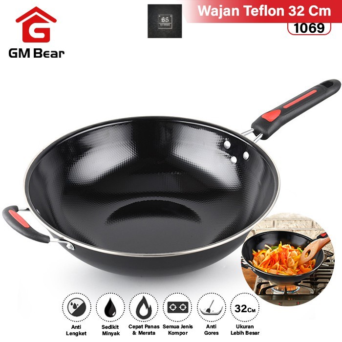 Wajan Teflon Gagang Merah 32cm 1069-Wajan Penggorengan Teflon 32cm