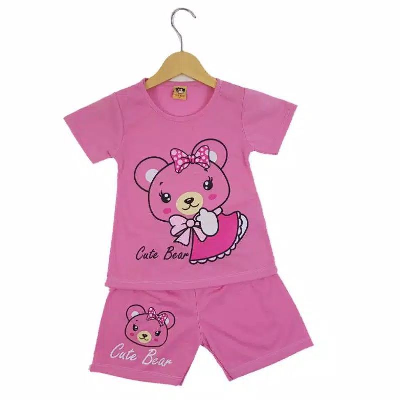 [3.3 Bundle Deals] SETELAN santai PAKAIAN ANAK PEREMPUAN SIKUNING 2 5 TAHUN MOTIF BEAR CUTE