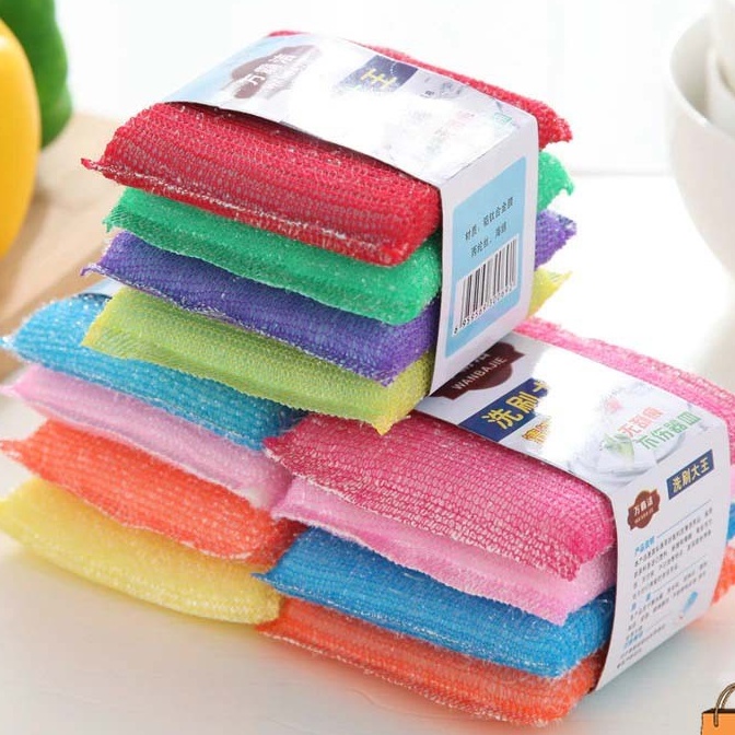 Spons Cuci Piring isi 4  Warna Warni/ Sponge Sabut Jaring/Spons Cuci Piring Busa Jaring Isi 4 pcs/ Spons Busa Serbaguna Alat Dishwashing Dapur Masak Busa Serbaguna isi 4/Sponge Spon Busa Cuci Piring Bantal 1 Ikat isi 4 Pcs