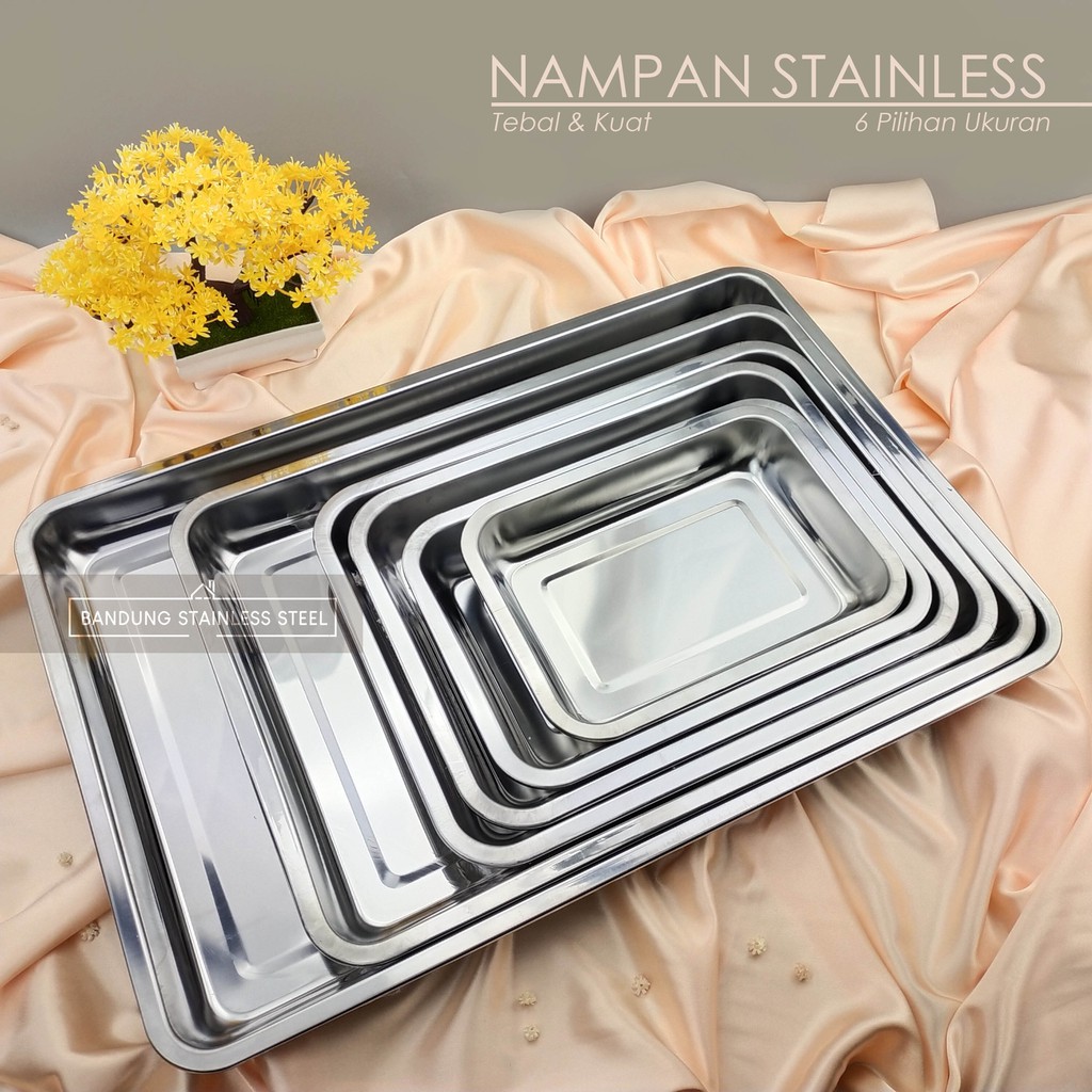 Nampan baki stainless steel tebal 36x27x4.8cm kuat food tray