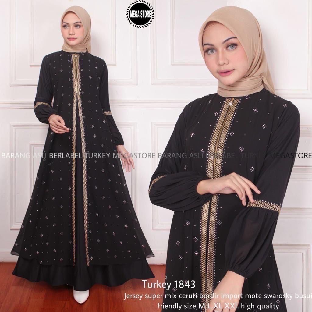 ABAYA TURKEY HITAM ORIGINAL GAMIS ARAB PAKAIAN TIMUR TENGAH BLACK FASHION MUSLIM DUBAI BORDIR MURAH 