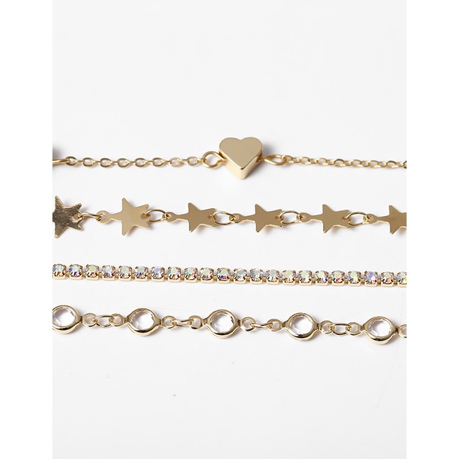 LRC Gelang Tangan Fashion Golden Star Chain Geometric Love Rhinestone Alloy Bracelet K34905