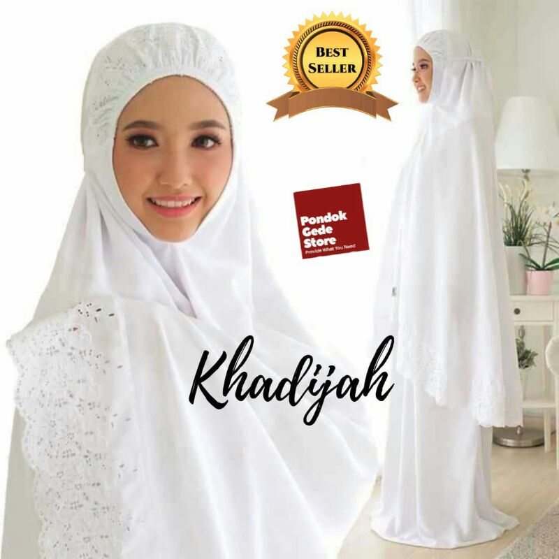 Mukena Katun Dewasa Bordir Khadijah Warna Putih Lembut Adem
