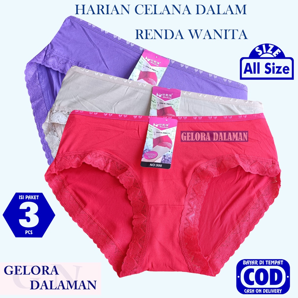 3Pcs Celana Dalam Wanita CD Perempuan Renda