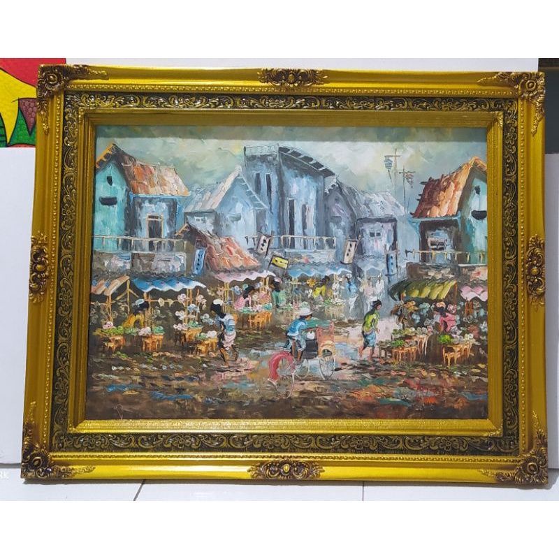 lukisan pasar tradisional asli buatan tangan