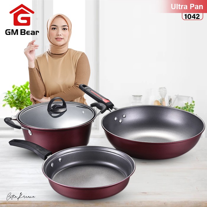 Promo Wajan Penggorengan Panci Teflon 1 Set 3 pcs Anti Lengket Dan Gores Teflon 1 Set 3 pcs Stainles
